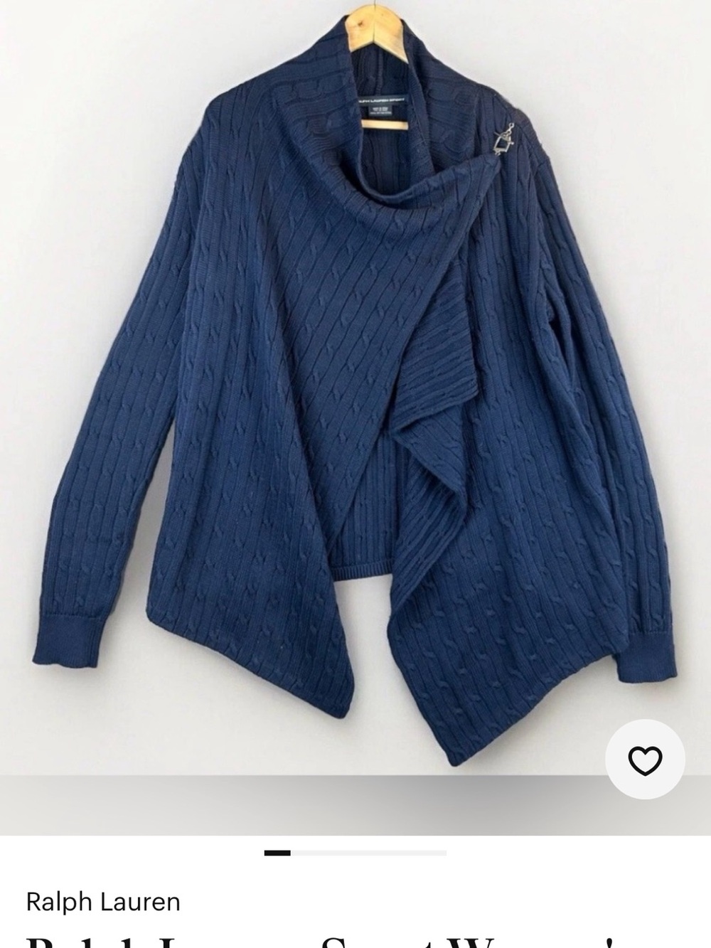 Ralph Lauren Navy Cable Knit Open-Front Draped Cardigan
14-04